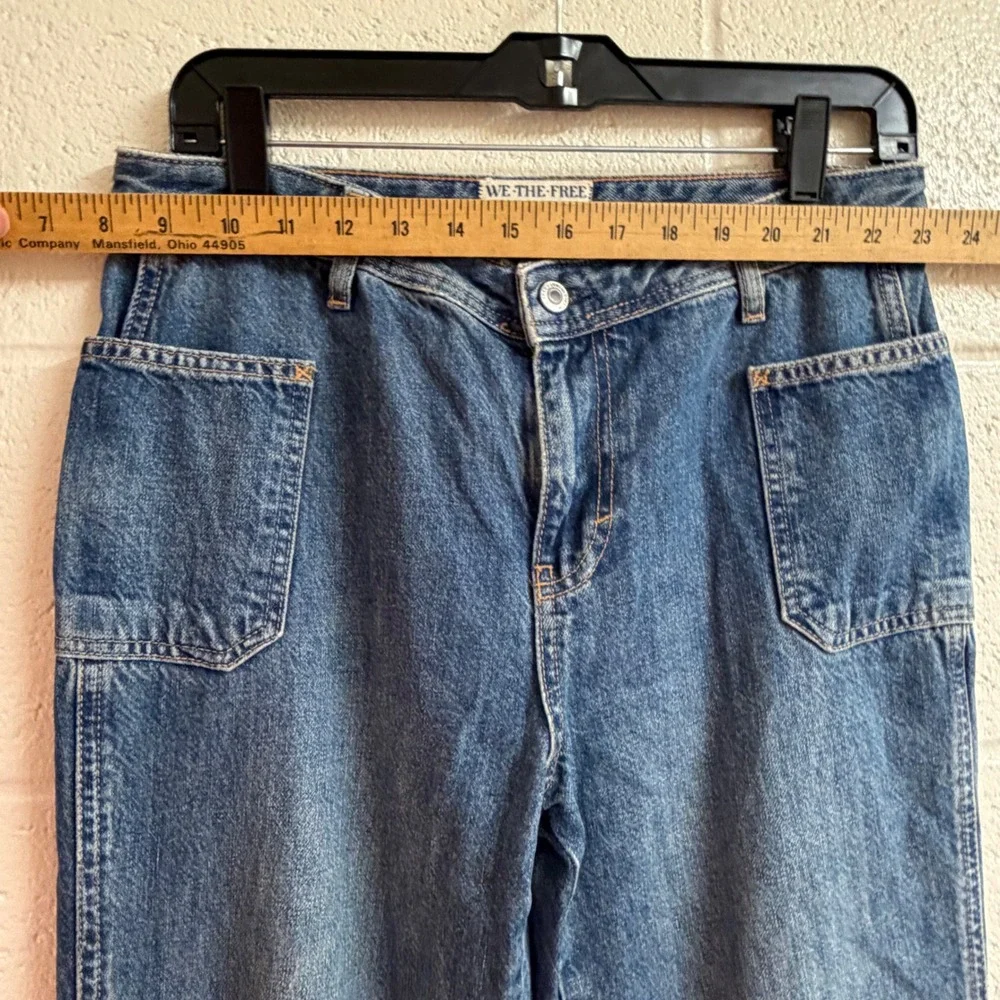 We The Free Womens 28 Straight Leg Raw Hem Patch Pocket Denim Jeans Blue Cotton